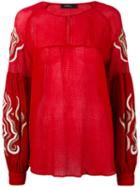 Wandering - Embroidered Chiffon Blouse - Women - Silk/cotton/viscose - 44, Red, Silk/cotton/viscose