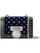 Balmain Studded Quilted Velvet Crossbody - Blue