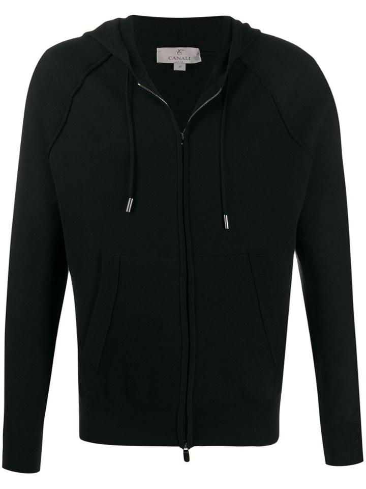 Canali Zipped Knit Hoodie - Black