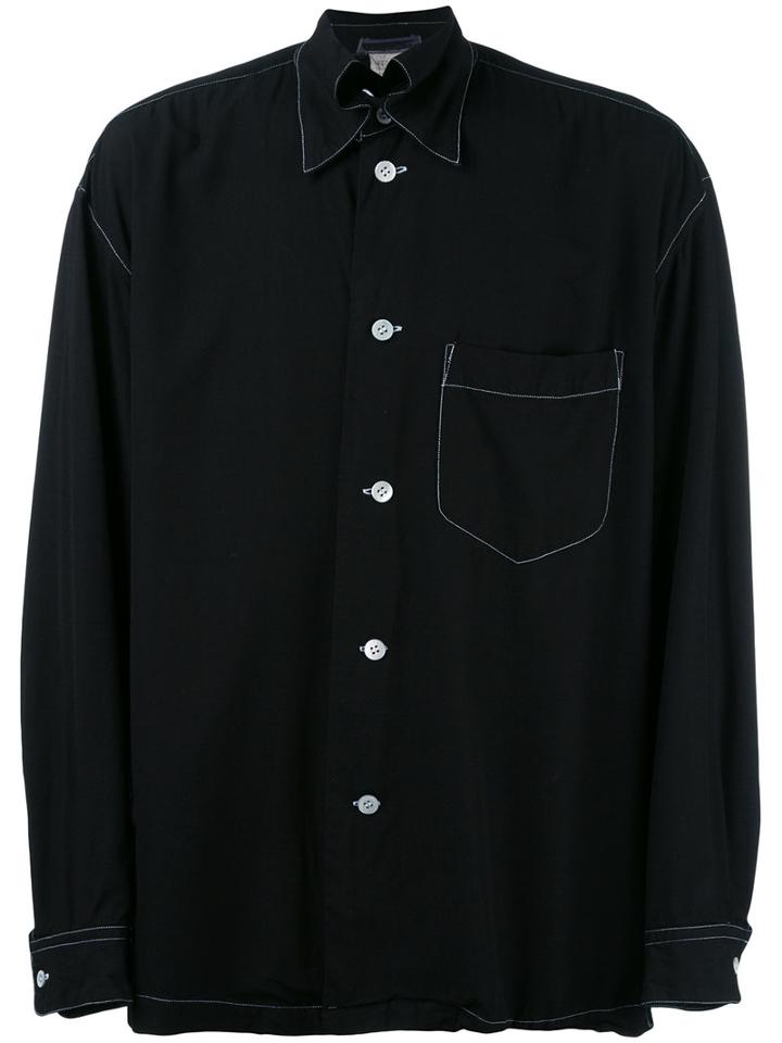 Issey Miyake Vintage Contrast Stitch Trim Shirt, Men's, Size: Large, Black