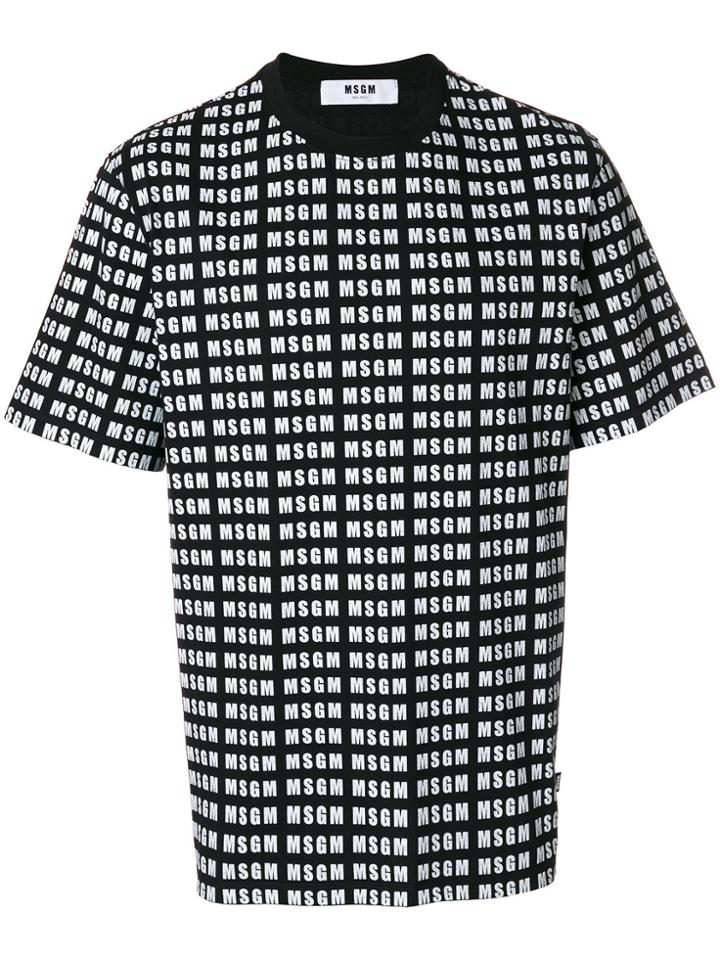 Msgm Logo All Over Print T-shirt - Black