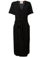 Erika Cavallini Crossed Neck Belted Dress, Women's, Size: 42, Black, Silk/acetate
