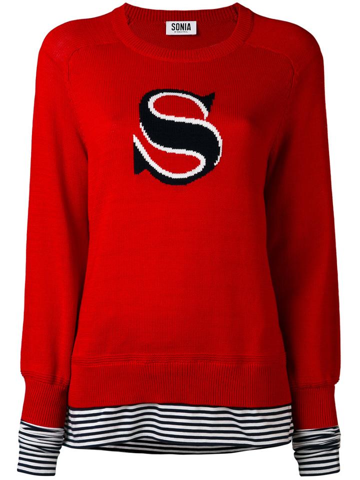 Sonia By Sonia Rykiel - Contrast Layer Jumper - Women - Cotton - S, Red, Cotton