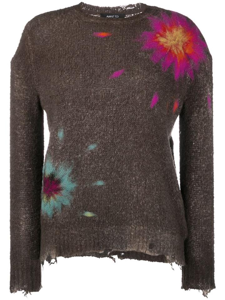 Avant Toi Needled-flower Brushed Jumper - Brown