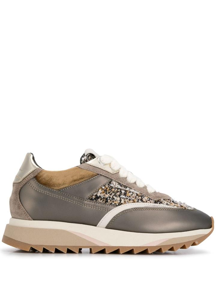 Santoni Bouclé Tweed Inlay Sneakers - Brown