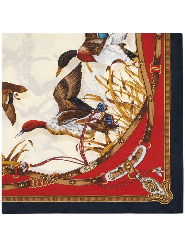 Gucci Flying Ducks Printed Scarf - Neutrals