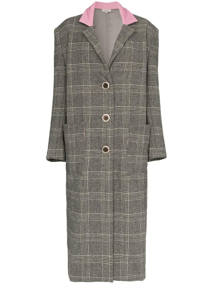 Natasha Zinko Check Print Knee Length Coat - Black