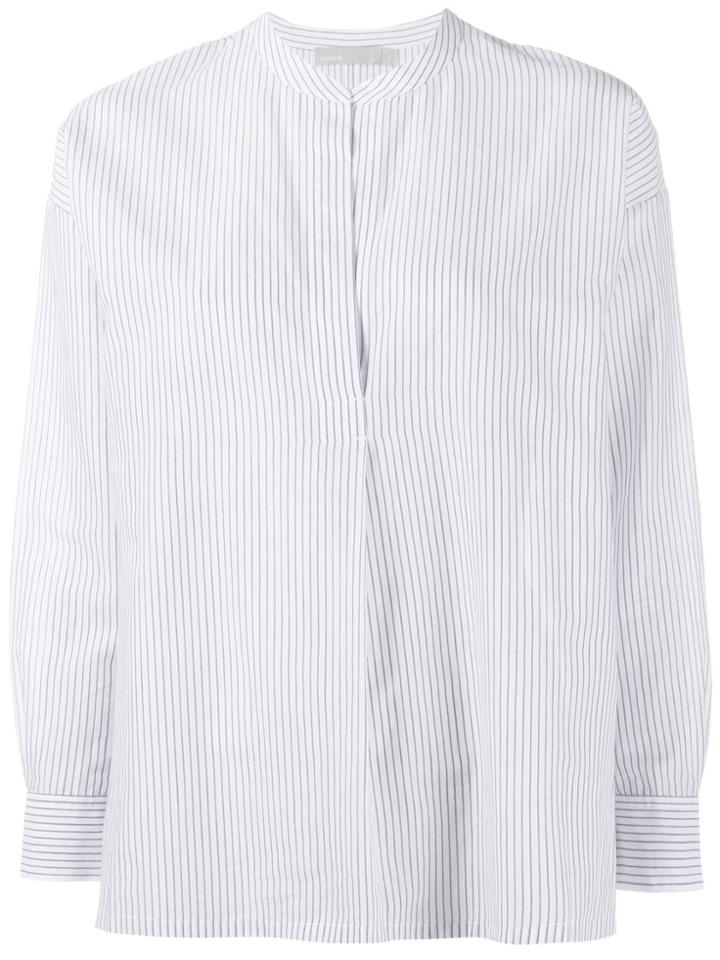 Vince Striped Split Neck Blouse - Blue