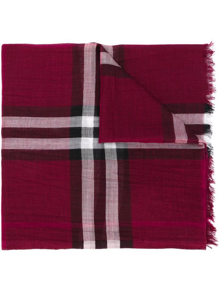 Burberry - Checked Scarf - Women - Silk/wool - One Size, Pink/purple, Silk/wool