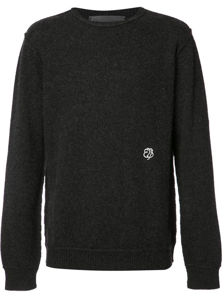 The Elder Statesman Logo Detail Ribbed Trim Jumper, Men's, Size: Large, Grey, Cashmere