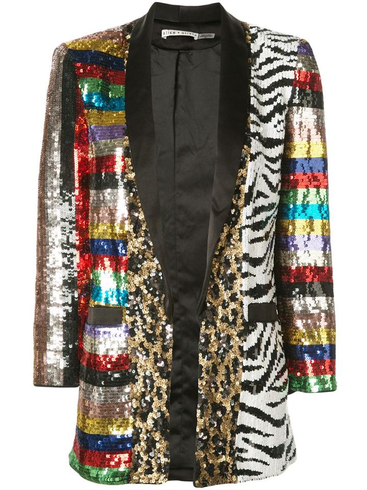Alice+olivia Patch Work Sequin Blazer - Black