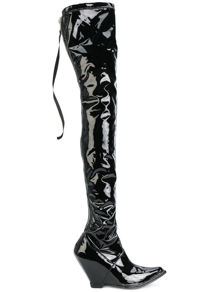 Unravel Project Thigh-length Wedge Boots - Black