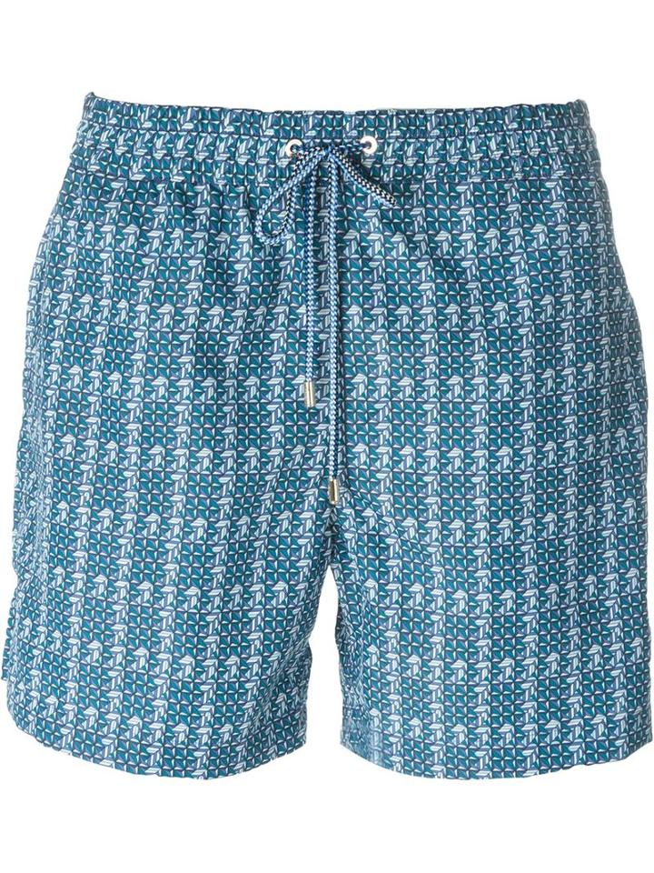 Brioni Printed Swim Shorts, Men's, Size: M, Blue, Polyamide