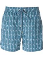 Brioni Printed Swim Shorts, Men's, Size: M, Blue, Polyamide