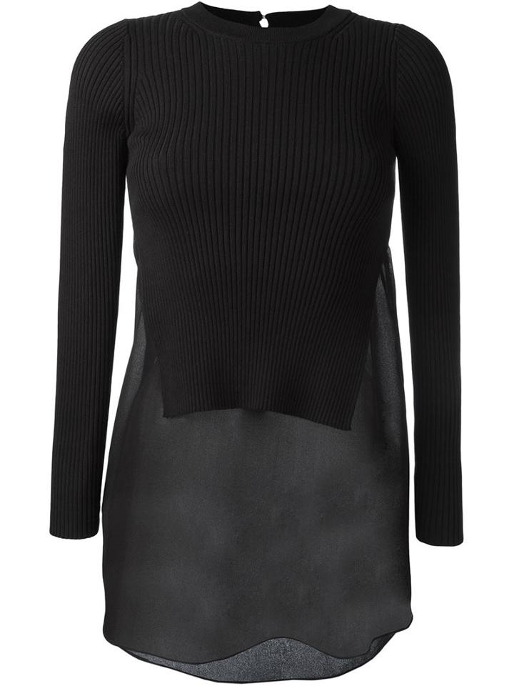 T By Alexander Wang Ribbed Knit Layered Jumper, Women's, Size: 4, Black, Cotton/nylon/spandex/elastane/silk