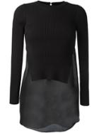 T By Alexander Wang Ribbed Knit Layered Jumper, Women's, Size: 4, Black, Cotton/nylon/spandex/elastane/silk