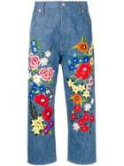 Junya Watanabe Floral-embroidered Jeans - Blue