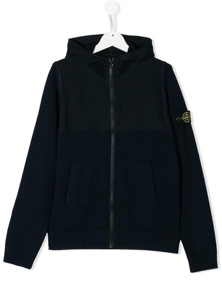 Stone Island Junior Zipped Hooded Sweatshirt - Blue