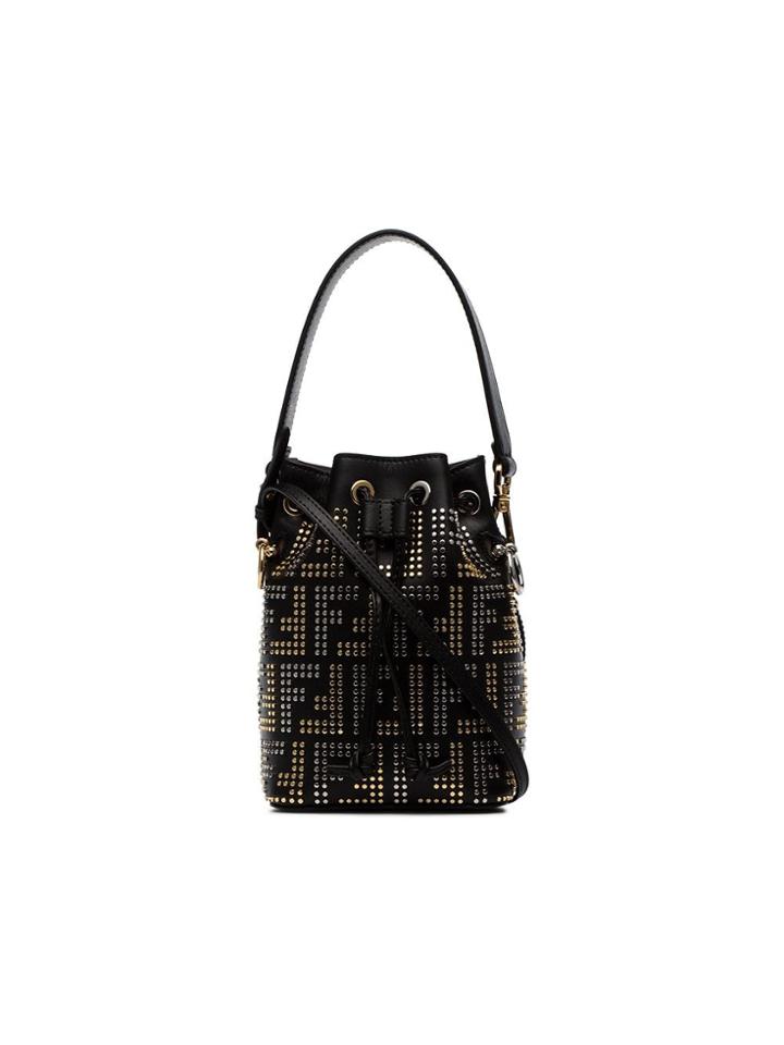 Fendi Black, Gold And Silver Metallic Mon Tresor Studded Leather Mini