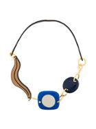 Marni Abstract Leather Corded Necklace - Blue