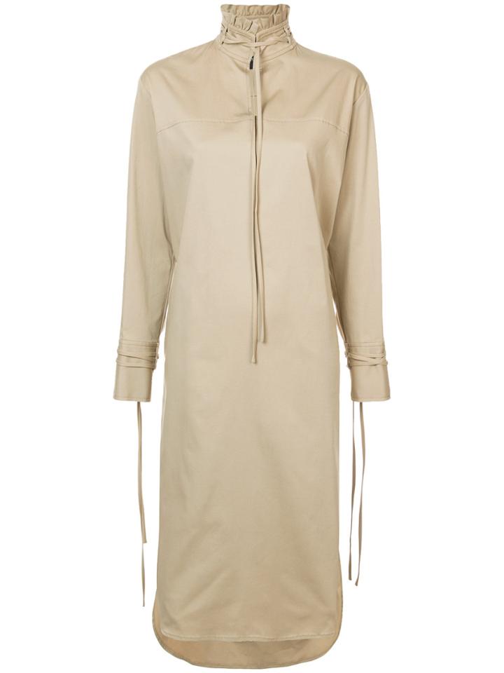 Derek Lam Long Sleeve Mandarin Collar Shirtdress With Ties - Nude &