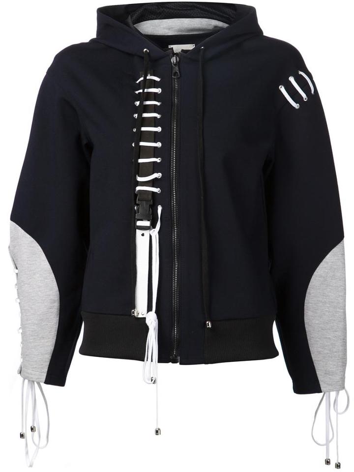 Anne Sofie Madsen Lace-up Detail Zipped Hoodie, Women's, Size: Large, Blue, Viscose/cotton