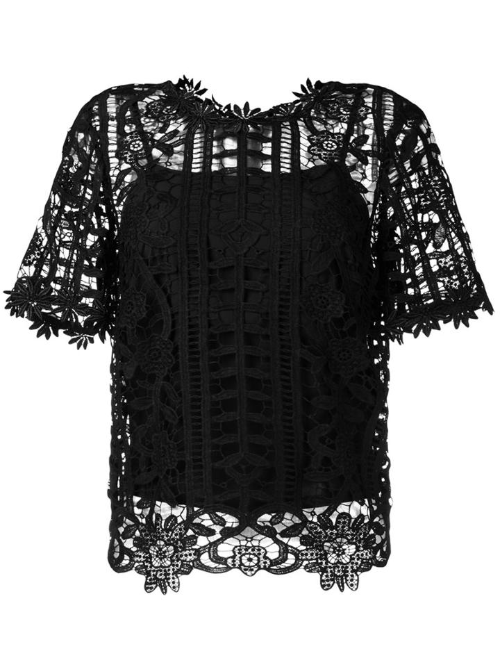 Blugirl - Floral Lattice Lace Top - Women - Polyester/spandex/elastane - 40, Women's, Black, Polyester/spandex/elastane