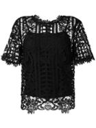 Blugirl - Floral Lattice Lace Top - Women - Polyester/spandex/elastane - 40, Women's, Black, Polyester/spandex/elastane