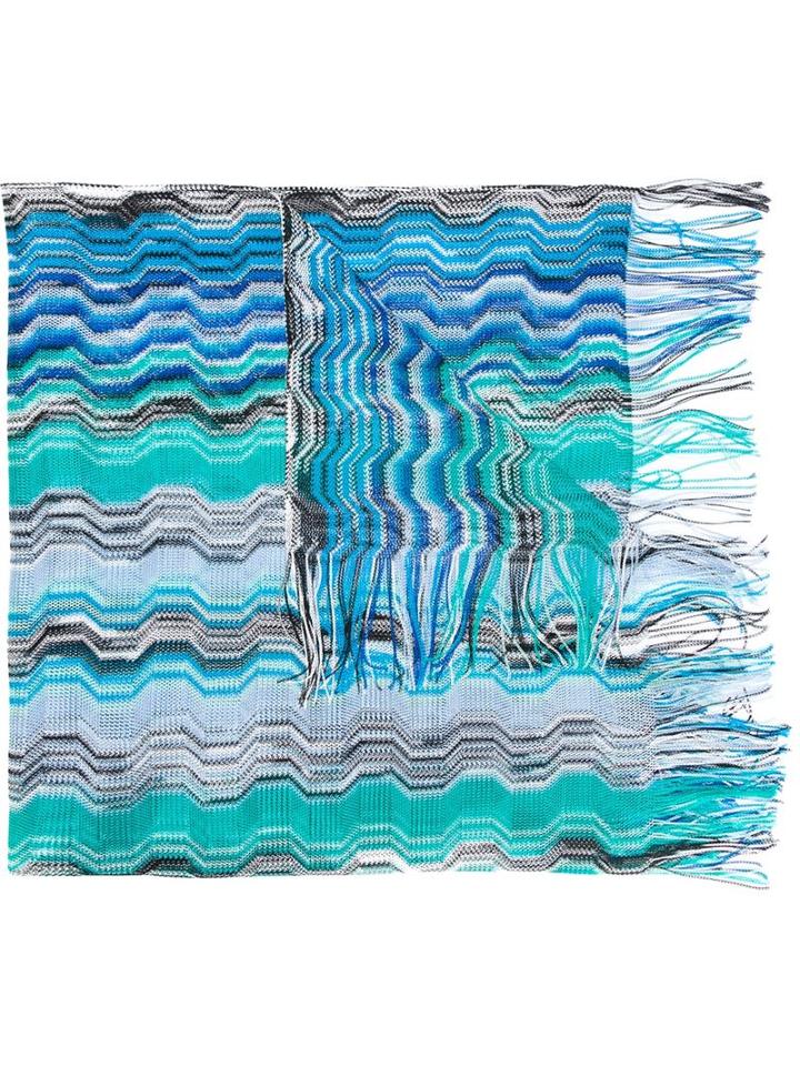 Missoni Fringed Scarf, Women's, Blue, Viscose