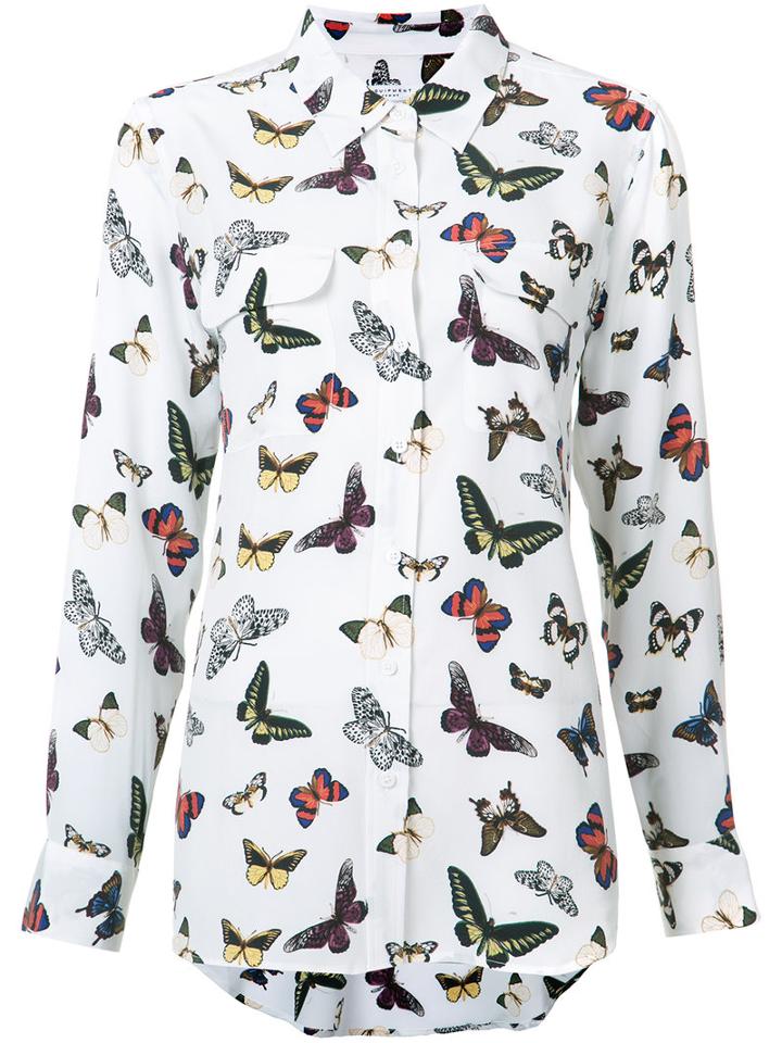 Equipment Butterfly Print Shirt, Women's, Size: Large, Red, Silk