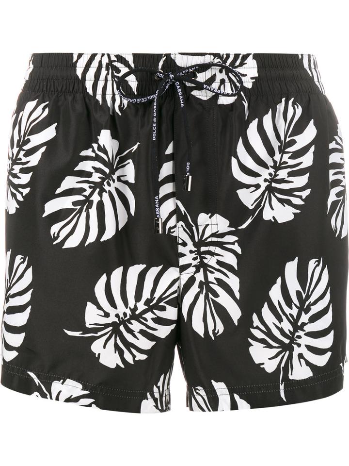 Dolce & Gabbana Palm Print Swim Shorts, Men's, Size: 5, Black, Polyester/nylon