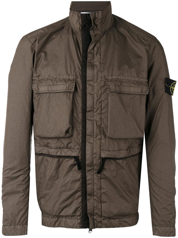 Stone Island Pocket Front Rain Jacket, Men's, Size: Large, Brown, Polyamide/polyurethane Resin