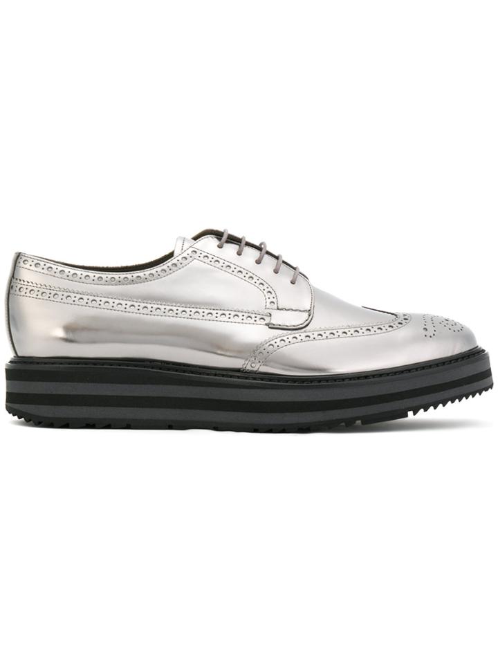 Prada Laminated Leather Lace-up Shoes - Grey
