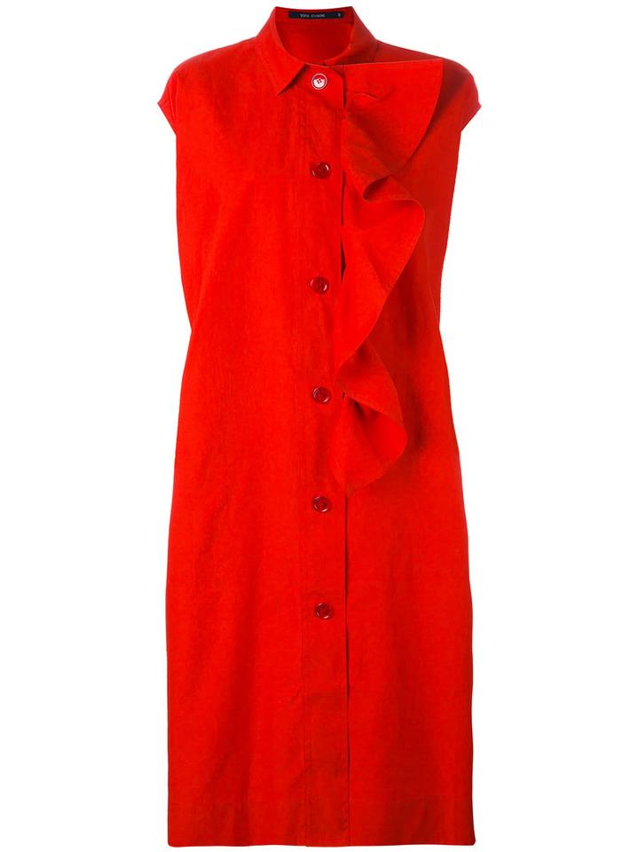 Sofie D'hoore - Frill Placket Shirt Dress - Women - Cotton - 40, Red, Cotton