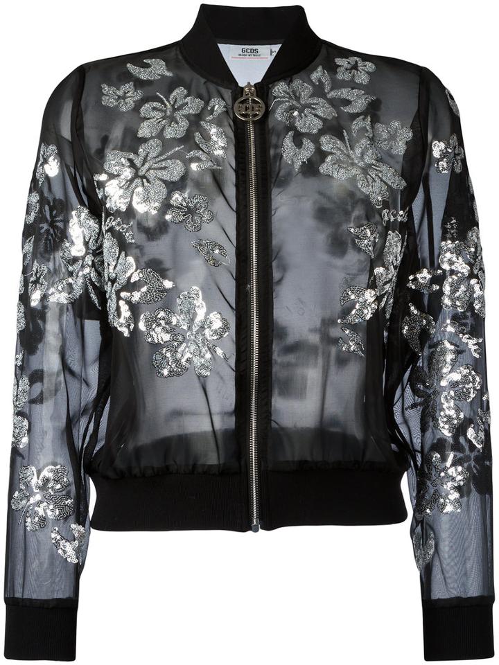 Gcds - Sequinned Flower Bomber Jacket - Women - Polyester - M, Women's, Black, Polyester