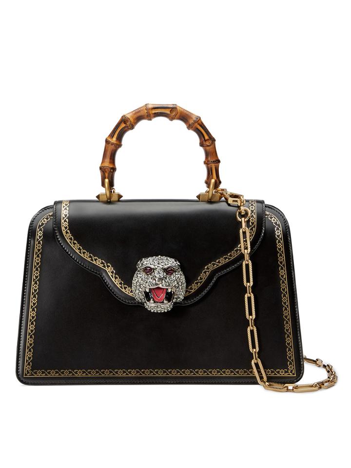 Gucci Frame Print Leather Top Handle Bag - Black