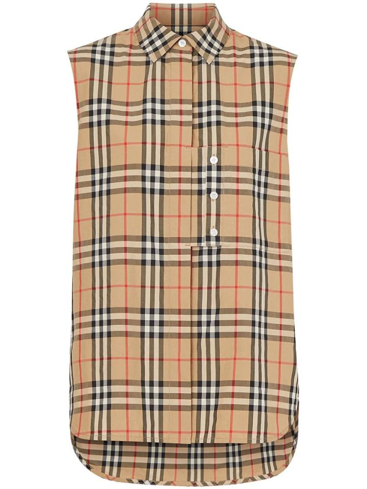 Burberry Sleeveless Vintage Check Cotton Poplin Shirt - Brown