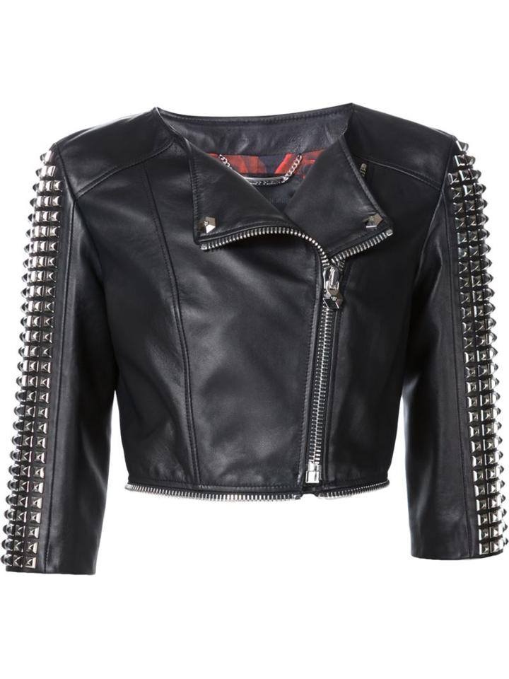 Philipp Plein 'airglow' Biker Jacket, Women's, Size: Medium, Black, Lamb Skin