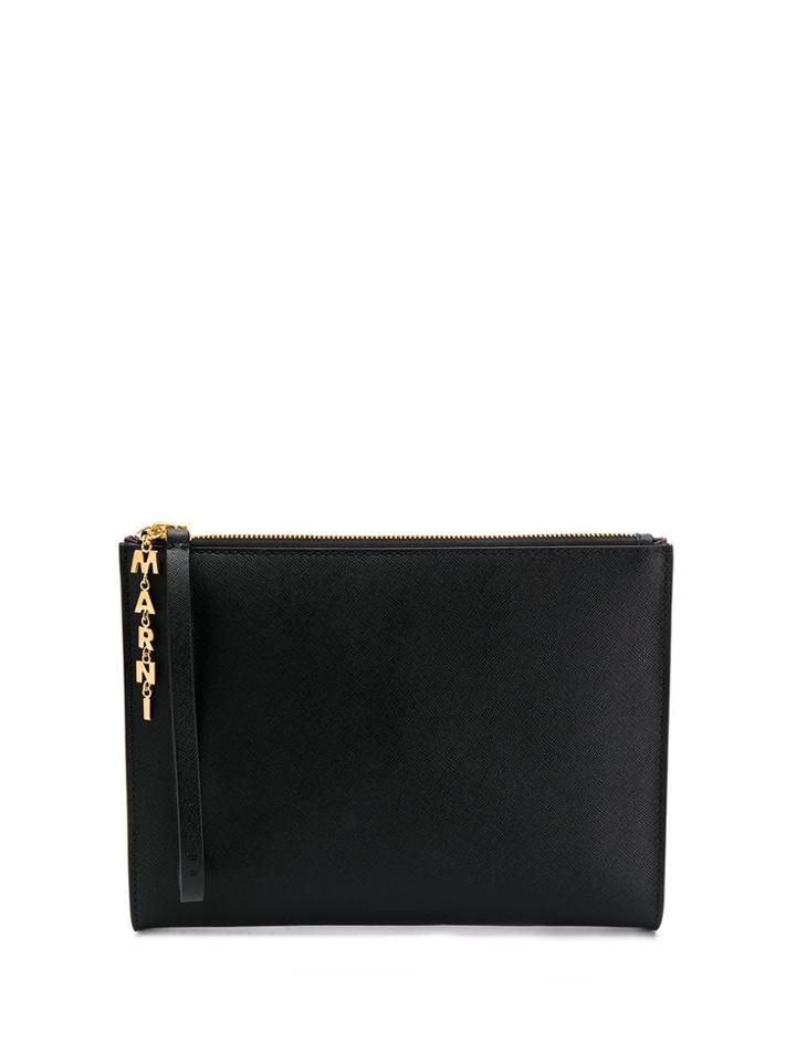 Marni Logo Charm Clutch - Black