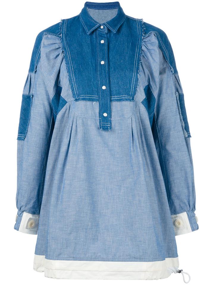 Sacai Patchwork Denim Dress, Women's, Size: 3, Blue, Cotton/linen/flax/nylon