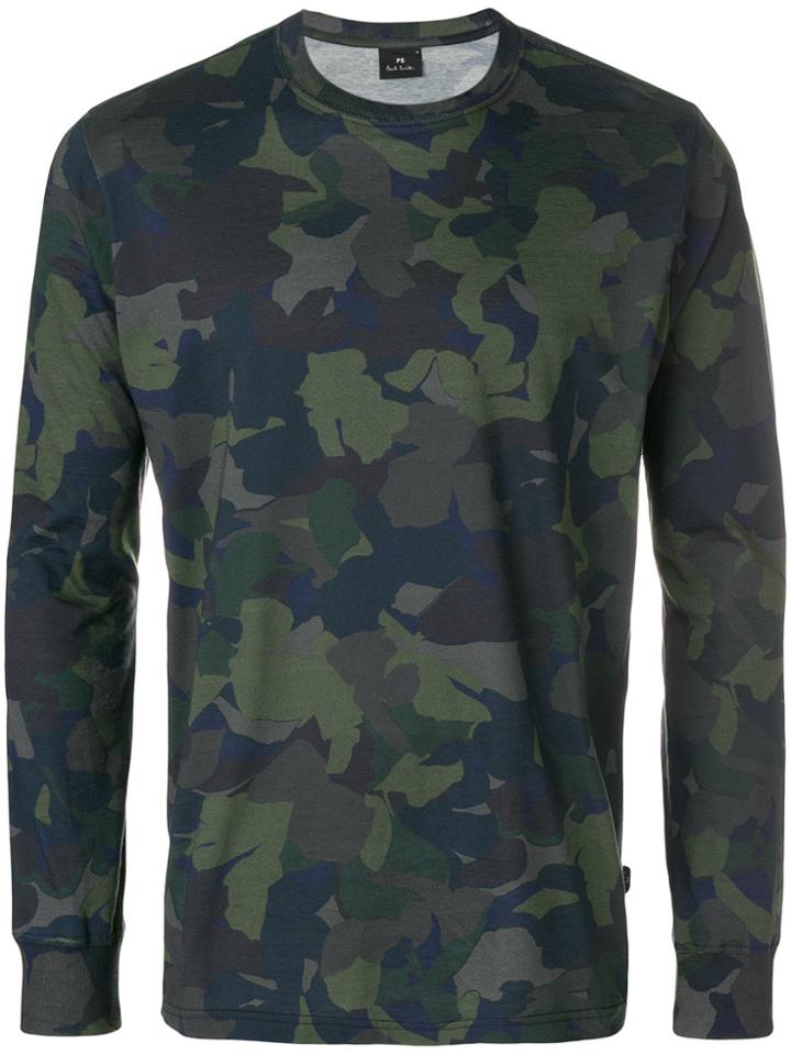 Ps By Paul Smith Camouflage Print Longsleeved T-shirt - Blue