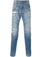 Pierre Balmain Distressed Tapered Jeans, Men's, Size: 32, Blue, Cotton