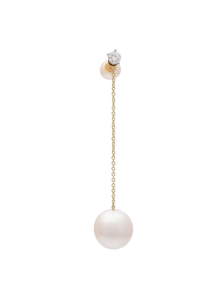 Delfina Delettrez Diamond Stud Chain Pearl Earring - Metallic