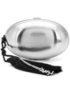 Saint Laurent Oval Logo Clutch Bag - Silver