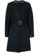 Jil Sander Navy Belted Collarless Coat - Blue