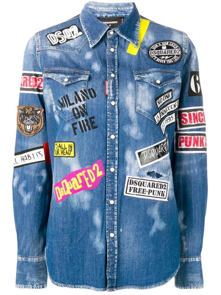 Dsquared2 Multi Patch Denim Shirt - Blue