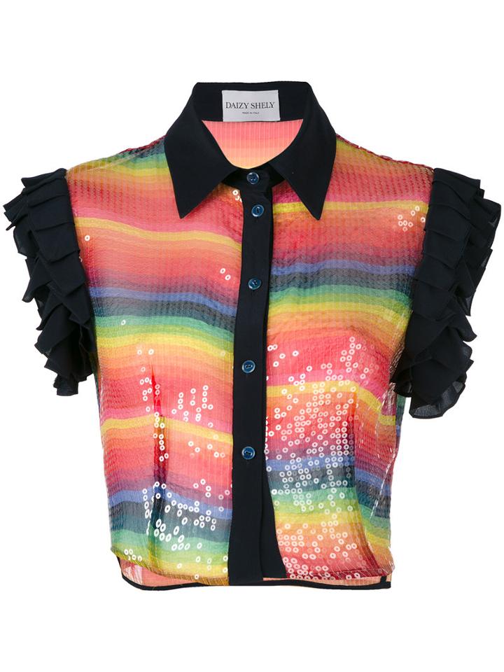Daizy Shely - Sequin Cropped Shirt - Women - Silk/polyester - 42, Silk/polyester