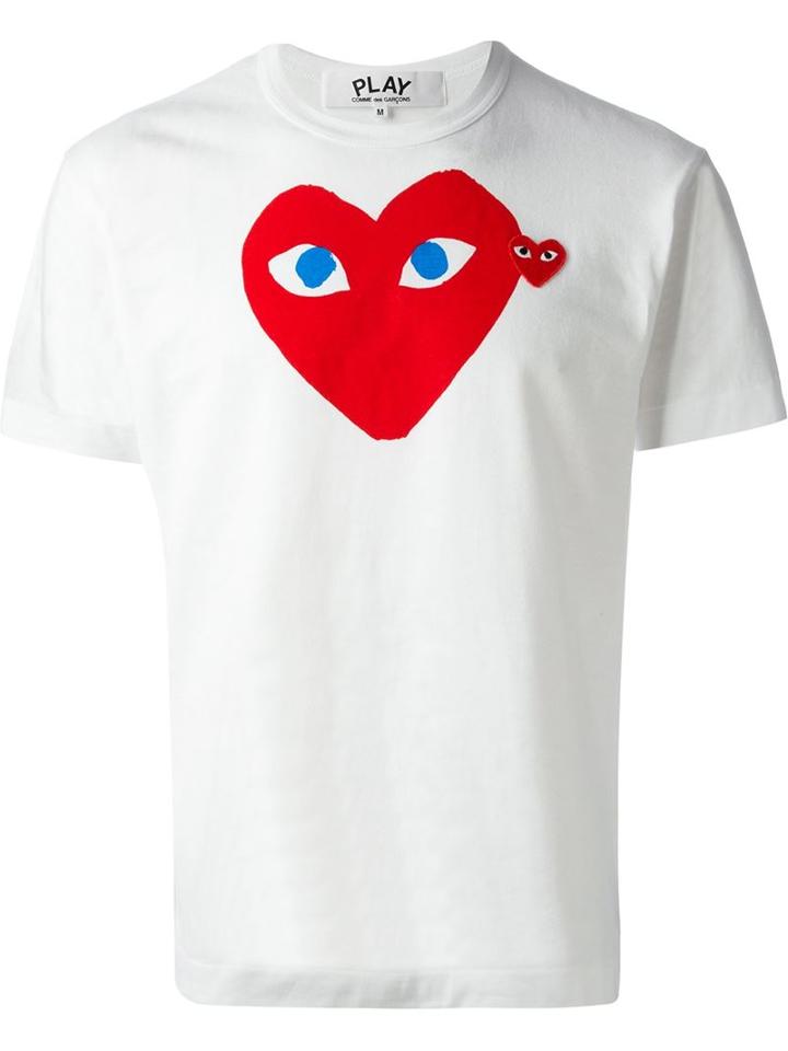 Comme Des Garçons Play Heart Print T-shirt, Men's, Size: Medium, White, Cotton
