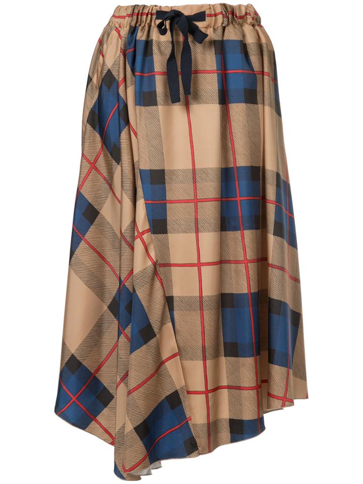 Astraet Checked Pleated Skirt - Brown