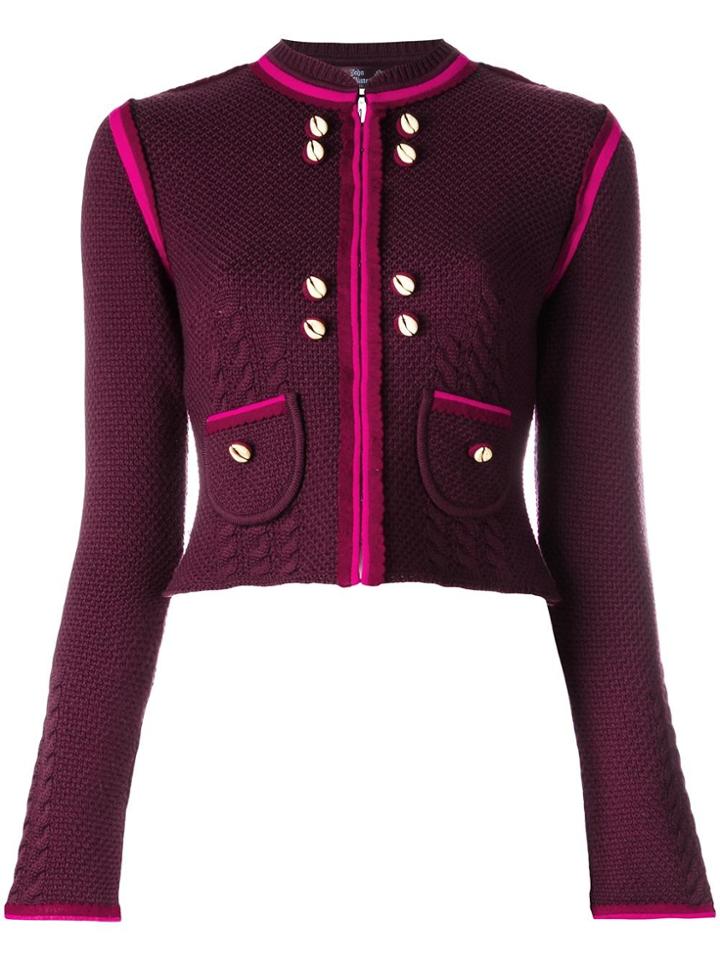 John Galliano Vintage Cable Knit Shell Detail Cardigan - Pink & Purple